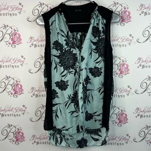 River Island tank top button up flowers Black and Blue Floral Blouse